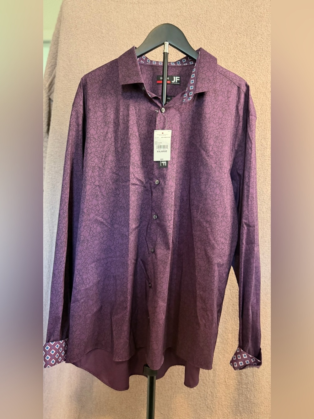 Stafford JF Men’s XXL Purple Floral Dress Shirt NWT Long Sleeve $60
